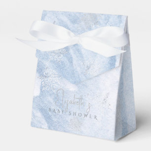 Frozen Winter Silver Snowflake Blue Baby Shower Favor Boxes