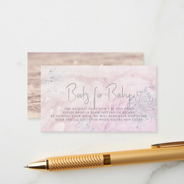 Frozen Winter Silver Snowflake Pink Book Request Enclosure Card (Front/Back In Situ)