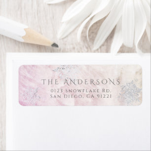 Frozen Winter Silver Snowflake Pink Return Address Label