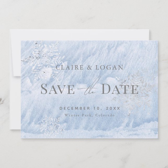 Frozen Winter Silver Snowflakes Save the Date Invitation (Front)