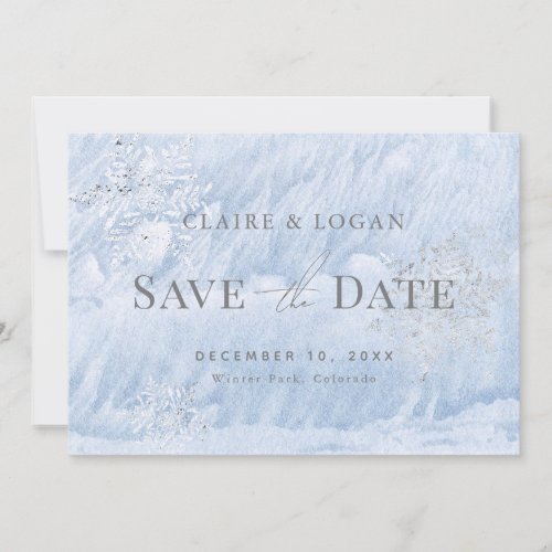 Frozen Winter Silver Snowflakes Save the Date Invitation