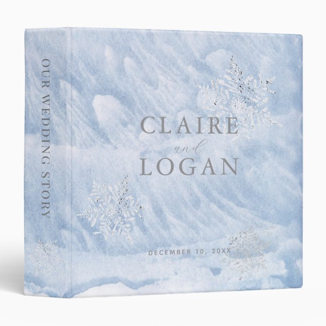 Frozen Winter Silver Snowflakes Wedding 3 Ring Binder (Front/Spine)