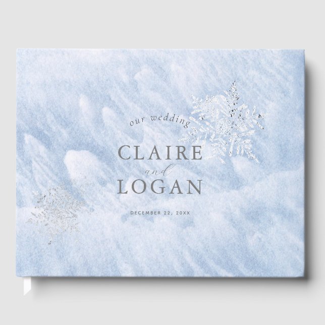 Frozen Winter Silver Snowflakes Wedding Guest Book (Front)