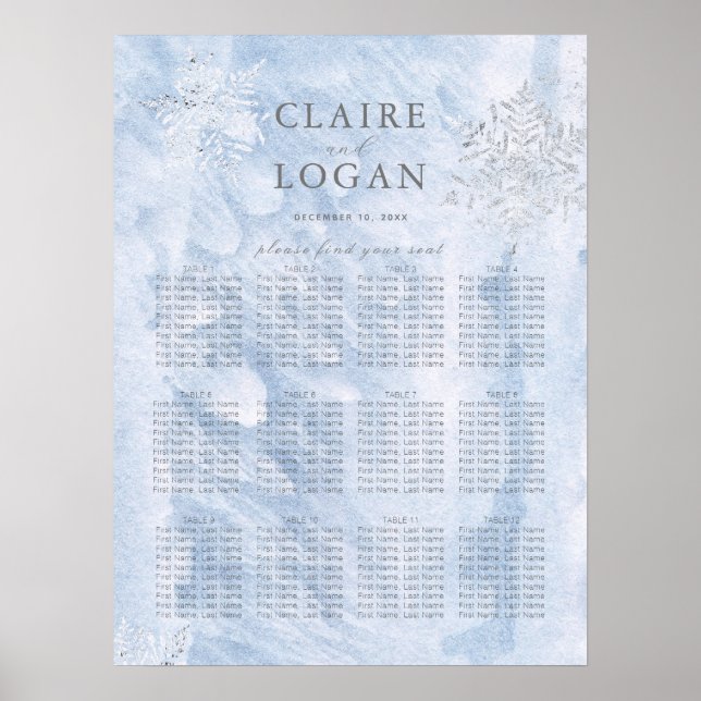Frozen Winter Silver Snowflakes Wedding Poster (Front)
