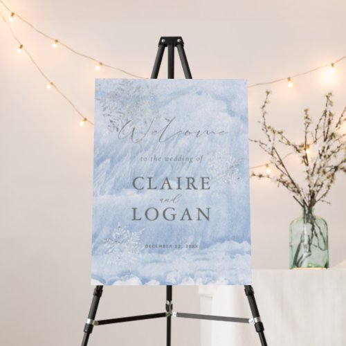 Frozen Winter Silver Snowflakes Wedding Welcome Foam Board