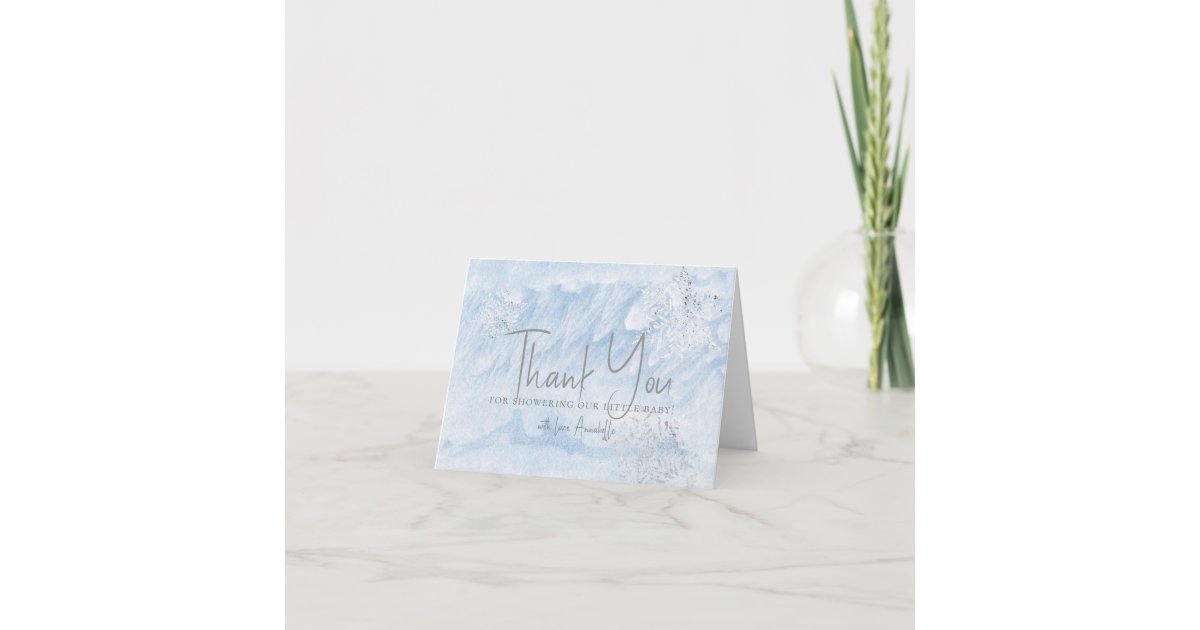 Frozen Winter Snowflake Blue Baby Shower Thank You Card | Zazzle