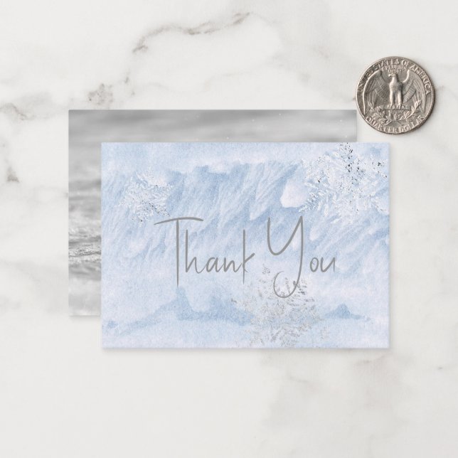Frozen Winter Snowflake Blue Baby Shower Thank You Note Card (Front/Back In Situ)