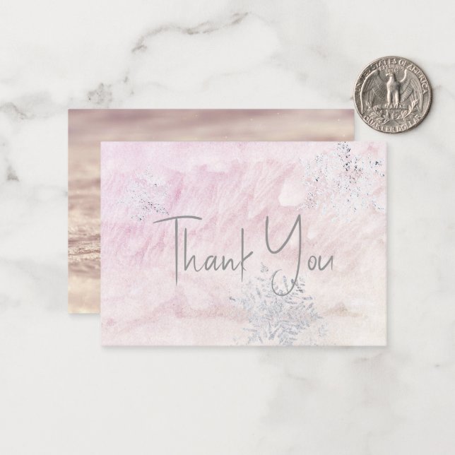 Frozen Winter Snowflake Pink Baby Shower Thank You Note Card (Front/Back In Situ)