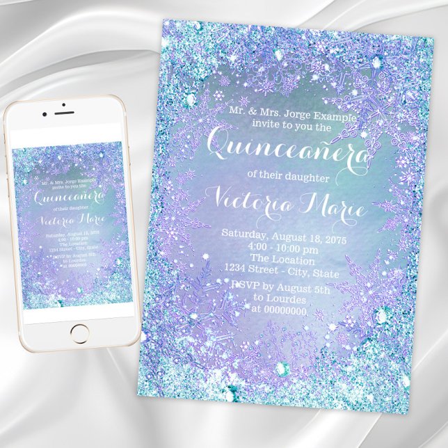Frozen Winter Wonderland Purple Teal Quinceanera Invitation (Winter wonderland birthday party invitation. Any number birthday and event invitation. )