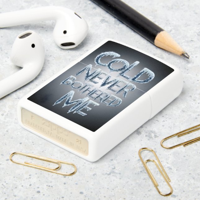 Frozen Words: Cold Never Bothered Me Zippo Lighter (On Table 2)