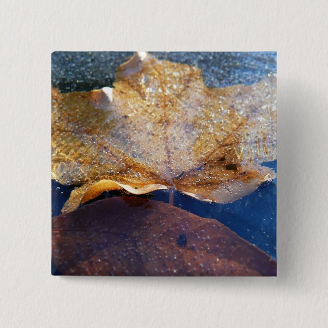 Frozen Yellow Maple Leaf Autumn Nature Button (Front)