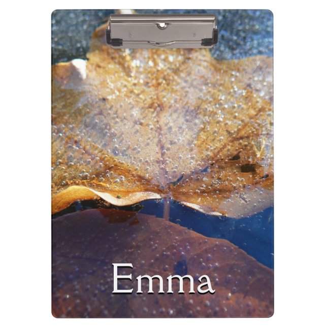 Frozen Yellow Maple Leaf Autumn Nature Clipboard (Front)