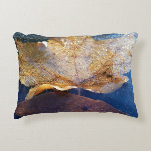 Frozen Yellow Maple Leaf Autumn Nature Decorative Pillow
