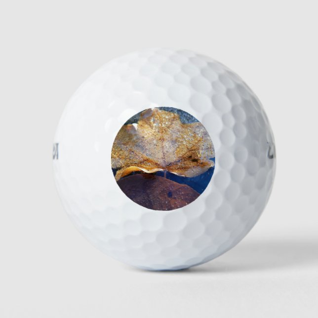 Frozen Yellow Maple Leaf Autumn Nature Golf Balls (Front)
