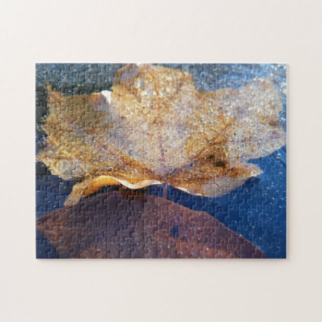 Frozen Yellow Maple Leaf Autumn Nature Jigsaw Puzzle (Horizontal)