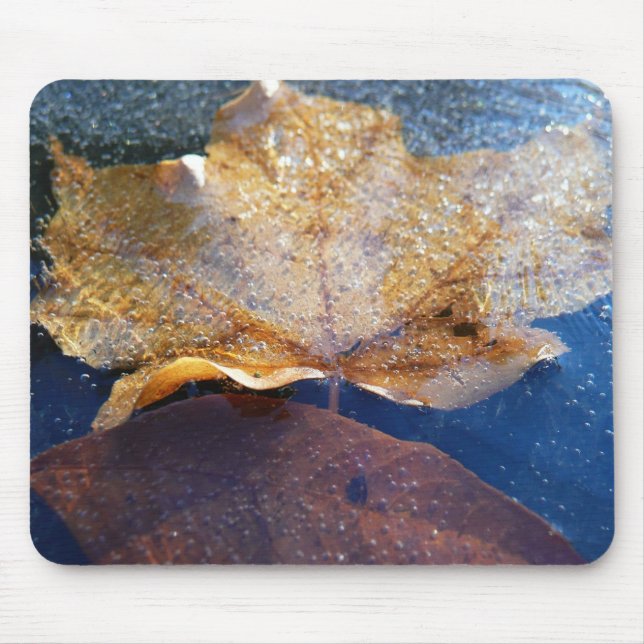 Frozen Yellow Maple Leaf Autumn Nature Mouse Pad (Front)