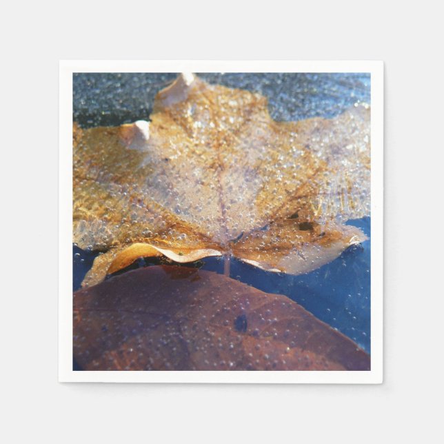 Frozen Yellow Maple Leaf Autumn Nature Paper Napkins (Front)