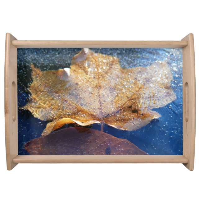 Frozen Yellow Maple Leaf Autumn Nature Serving Tray (Front)