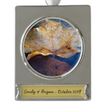 Frozen Yellow Maple Leaf Autumn Nature Silver Plated Banner Ornament