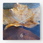 Frozen Yellow Maple Leaf Autumn Nature Square Wall Clock