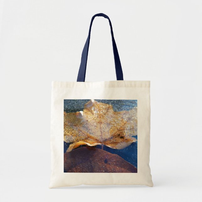 Frozen Yellow Maple Leaf Autumn Nature Tote Bag (Front)