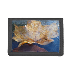 Frozen Yellow Maple Leaf Autumn Nature Trifold Wallet