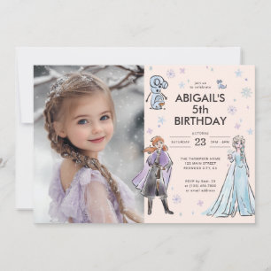  Frozen's Anna, Elsa & Olaf Girl's Birthday Photo Invitation