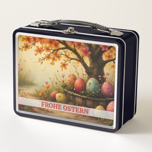 Frühlingsblütenzauber mit Ostereierpracht Metal Lunch Box (Front)