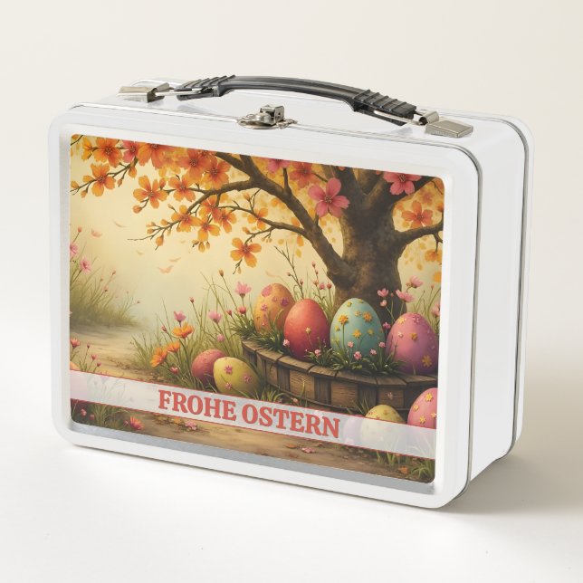 Frühlingsblütenzauber mit Ostereierpracht Metal Lunch Box (Front)