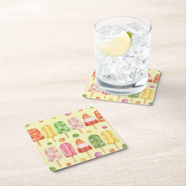 Fruir Popcicles Square Paper Coaster (Insitu)