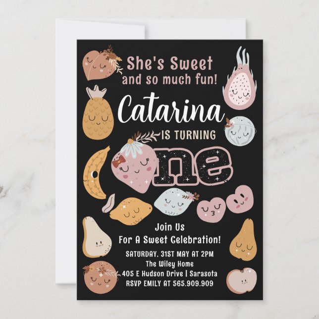 Fruit 1st Birthday invitation, Editable Fruit  Invitation (Front)