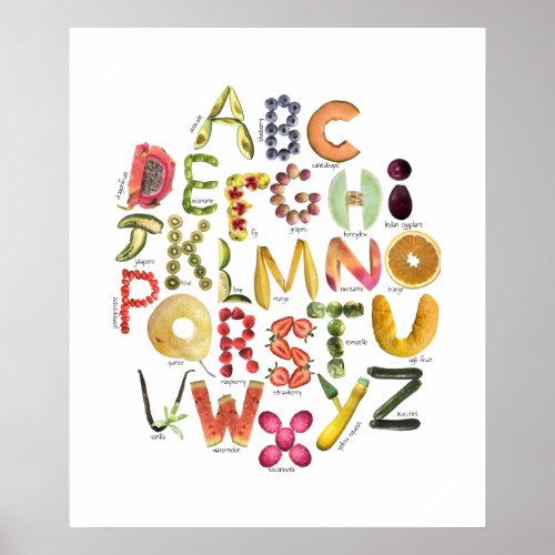 Fruit Alphabet Kids ABC Nursey Food Theme  Poster