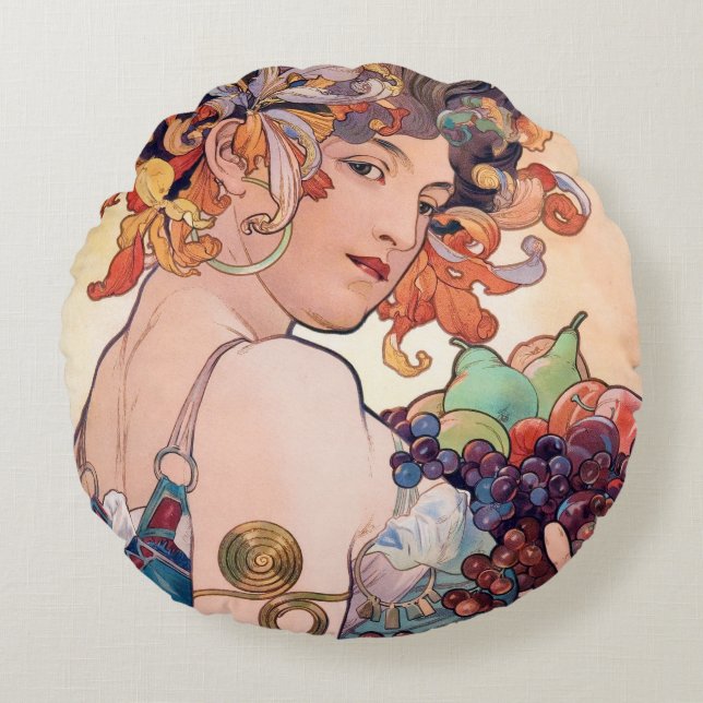 Fruit, Alphonse Mucha Throw Pillow (Front)