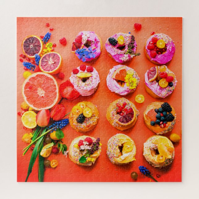 Fruit and bagel colorful food collage jigsaw puzzle (Horizontal)