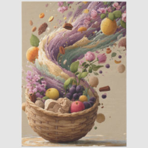 Fruit and Floral Basket Digital Art Illustration Tissue Paper
