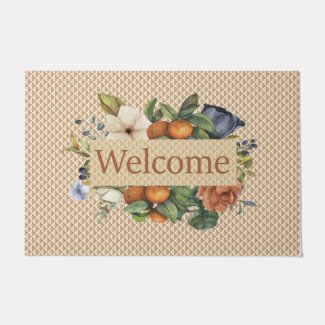 Fruit and Flowers on Tan Welcome Doormat