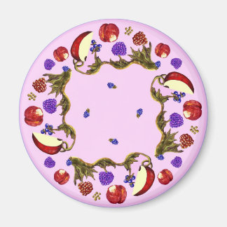 Fruit And Leaves Round Magnet