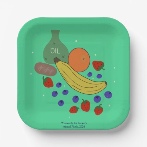 Fruit and Oil Square  Paper Plates