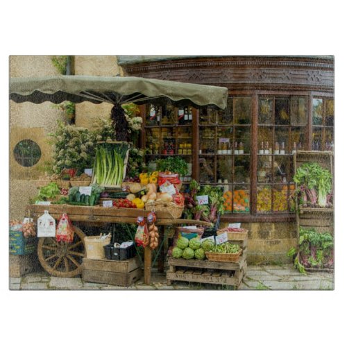 Fruit and Veg Colorful English Village Store Cutting Board