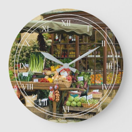 Fruit and Veg Colorful English Village Store Large Clock