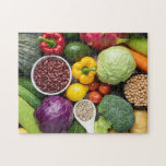 Fruit and Vegetable display Jigsaw Puzzle<br><div class="desc">Fruit,  vegetable,  beans vegetarian vegan display color photograph of a mixture of health fresh food including peppers,  cabbage,  tomatoes,   carrots,  broccoli,  kidney beans etc.</div>
