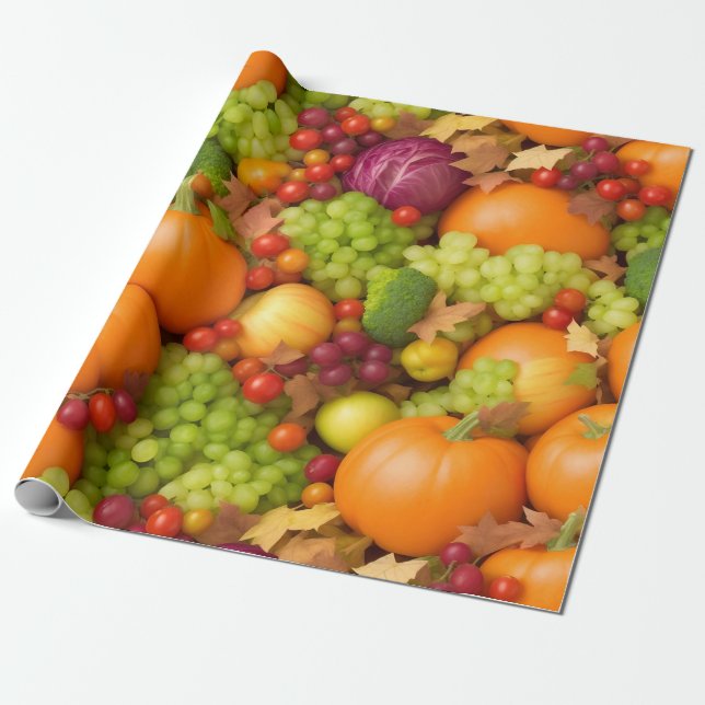 Fruit and Vegetable repeating design Wrapping Paper (Unrolled)