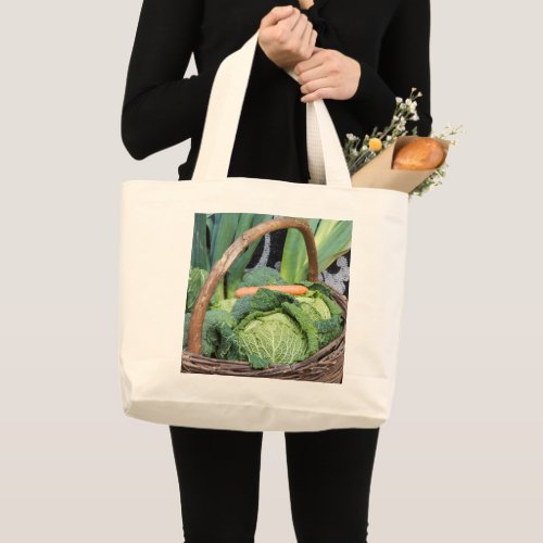 fruit and vegetables in the basket large tote bag