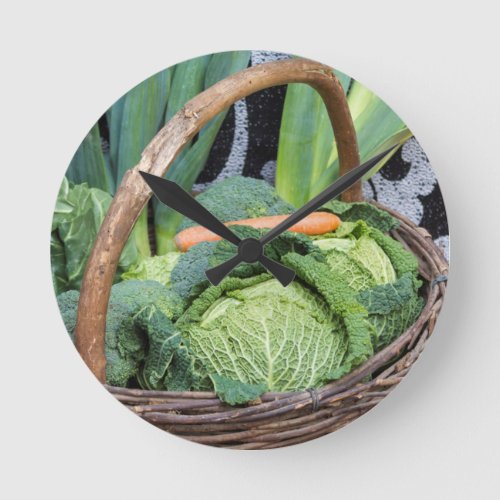 fruit and vegetables in the basket round clock