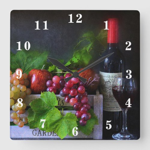 Fruit and Wine Square Wall Clock