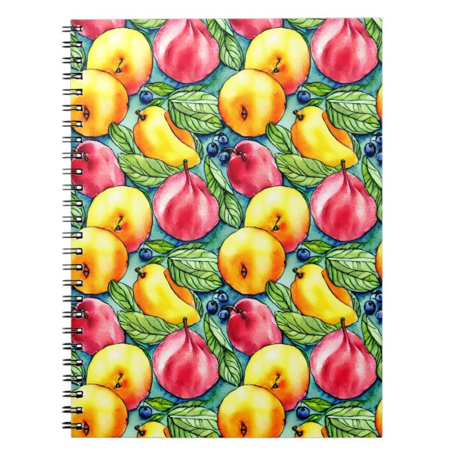 Fruit apple pear summer watercolor pattern notebook (Front)