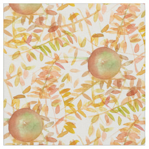Fruit Apples Autumn Leaves Watercolor Fabric