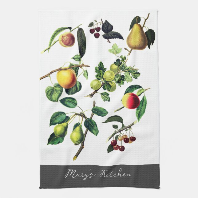fruit art add your own text to custom  kitchen towel (Vertical)