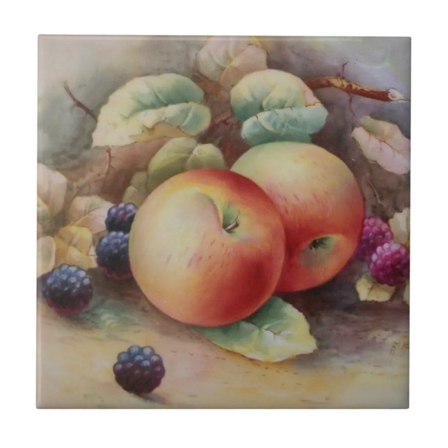 Fruit Art Apples and Raspberries Ceramic Tile (Front)