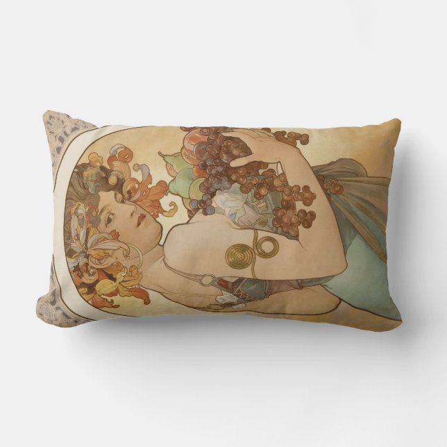 Fruit (Art Nouveau) (Female Portrait) (Fruits) Lumbar Pillow (Front)